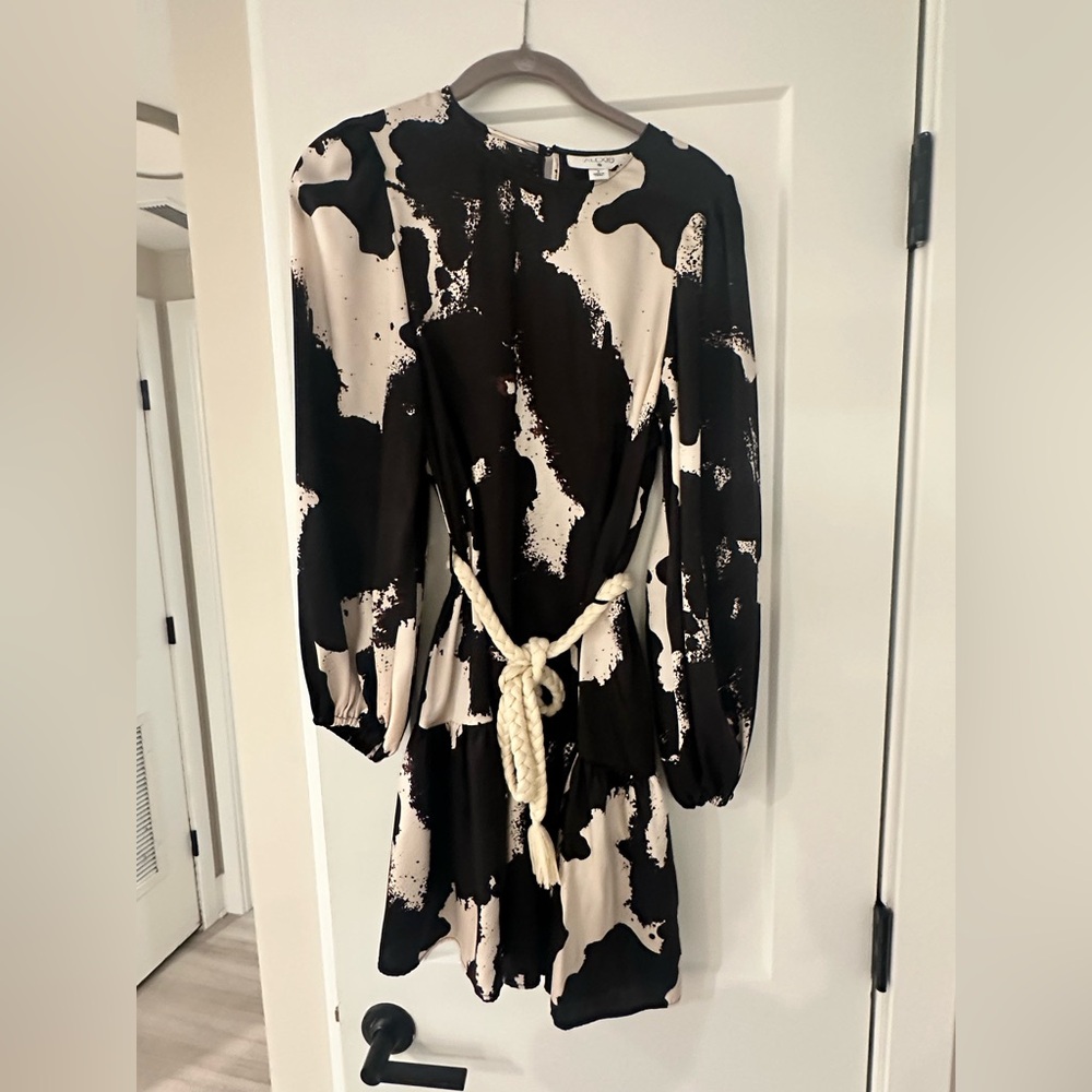 Alexis for Target Black and White Silky Long Sleeve Dress with Rope Detail